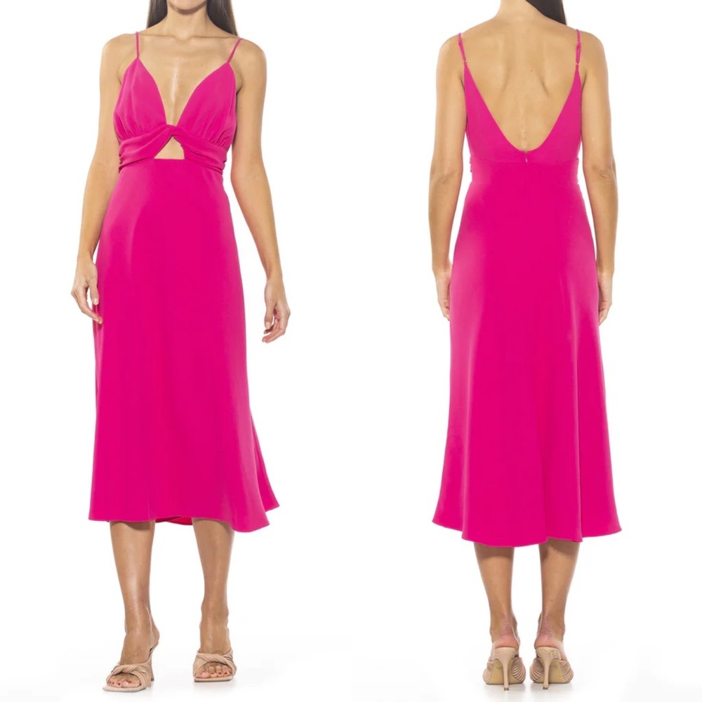 Alexia Admor Camila Dress Summer Wedding Midi Sun Cocktail Cutout Hot Pink